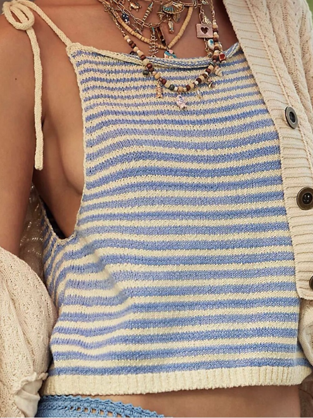 Free People Claire Tank Striped Granada Sky Size XL